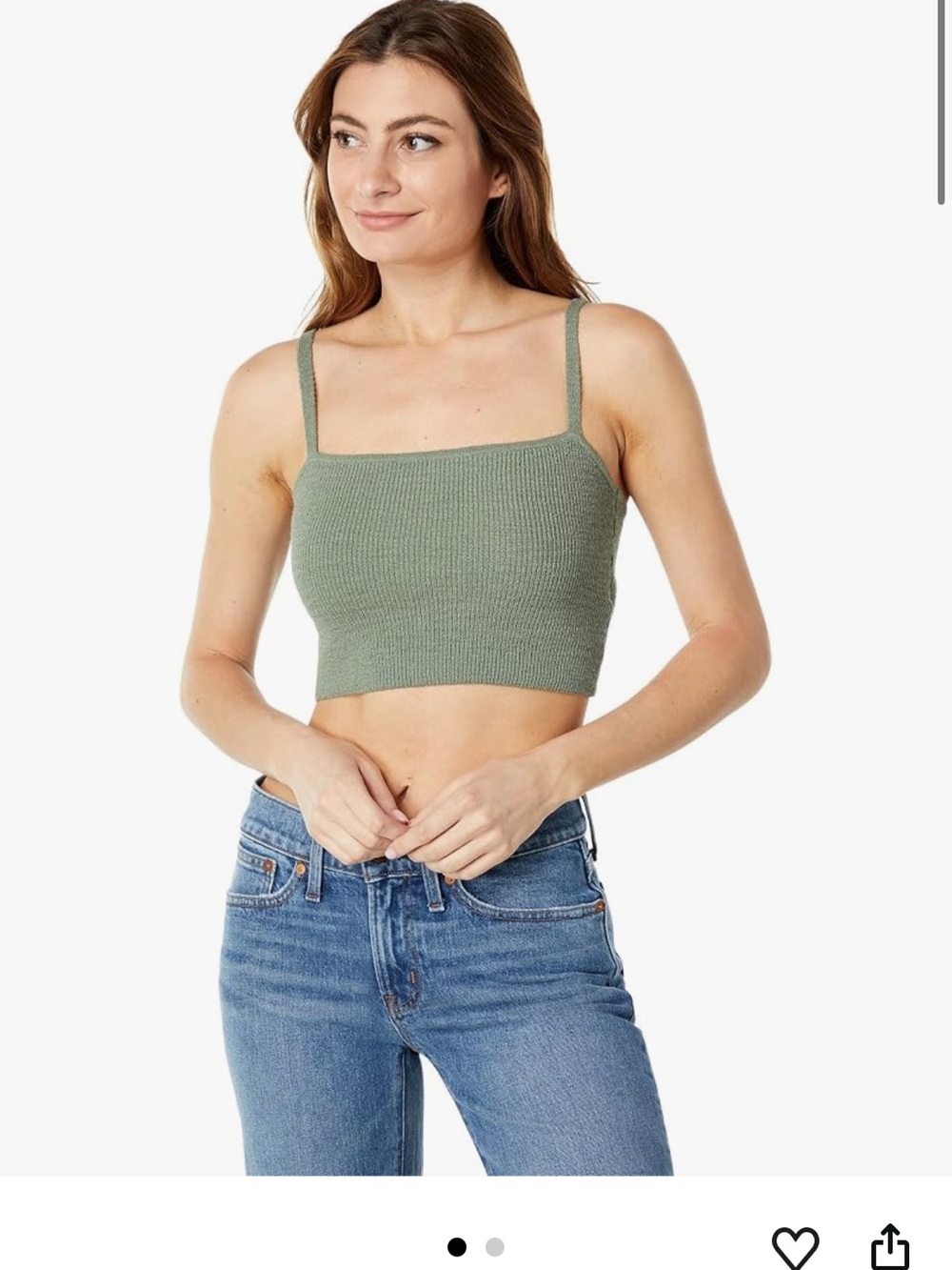 Madewell Halstead Rib Knit Square Neck Crop Tank Top - Olive Green